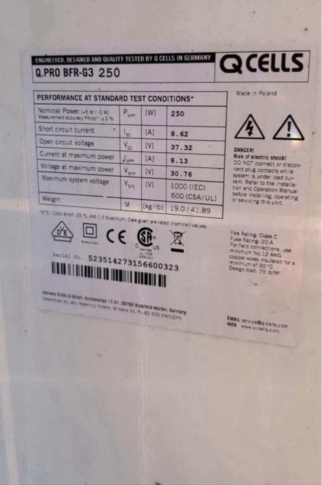5 panels Q CELLS Q.PRO BFR-G3 250 Polycrystalline 250W Off-Grid Solar Panel