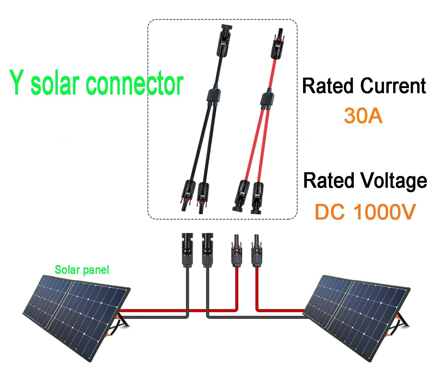 Solar Y Branch Parallel Cable Male Female 1 to 2 Connector Adapter Plug