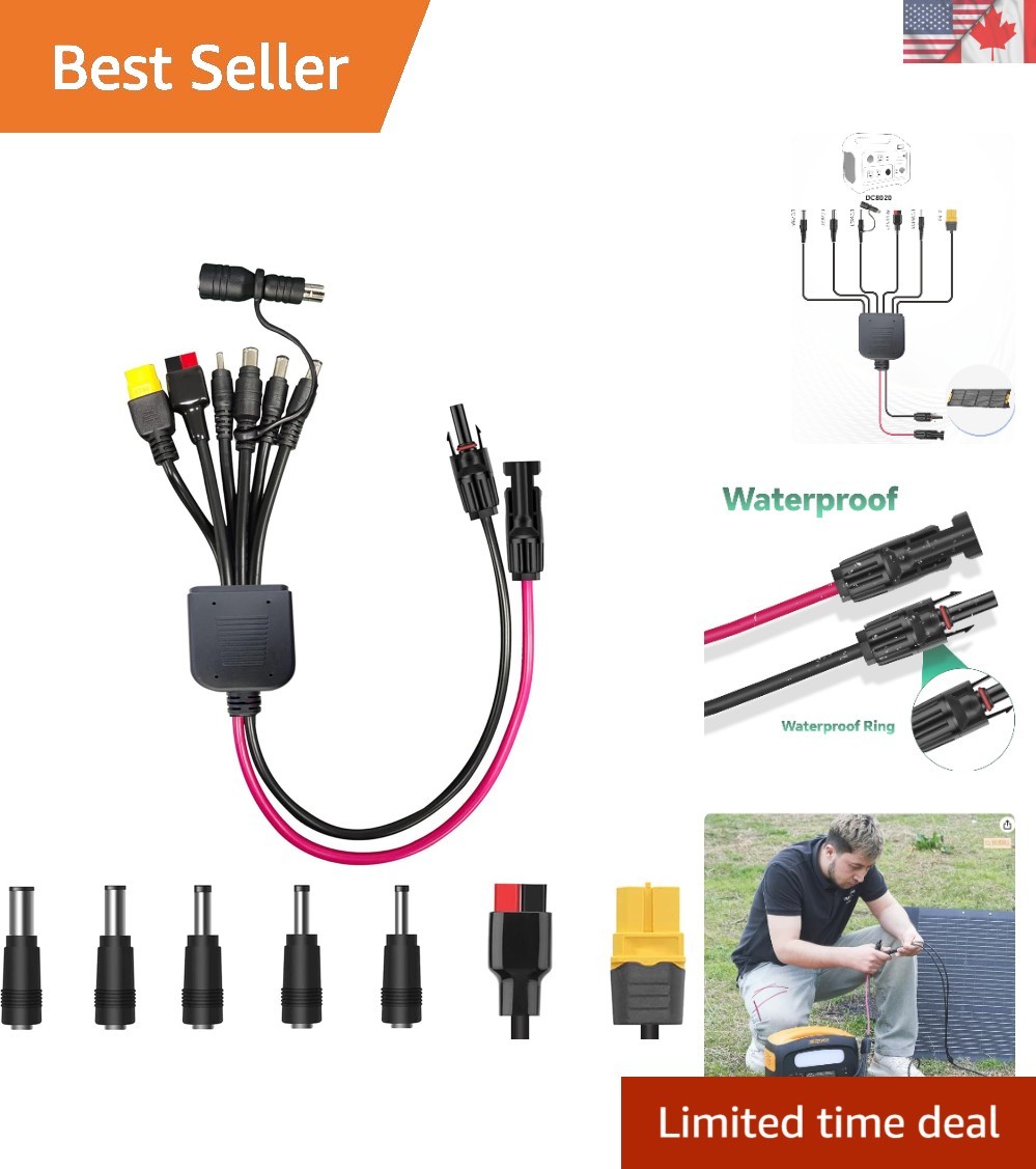 Portable 7-in-1 Solar Charging Adapter, DC8020 to DC7909 with Thick 14AWG Cable