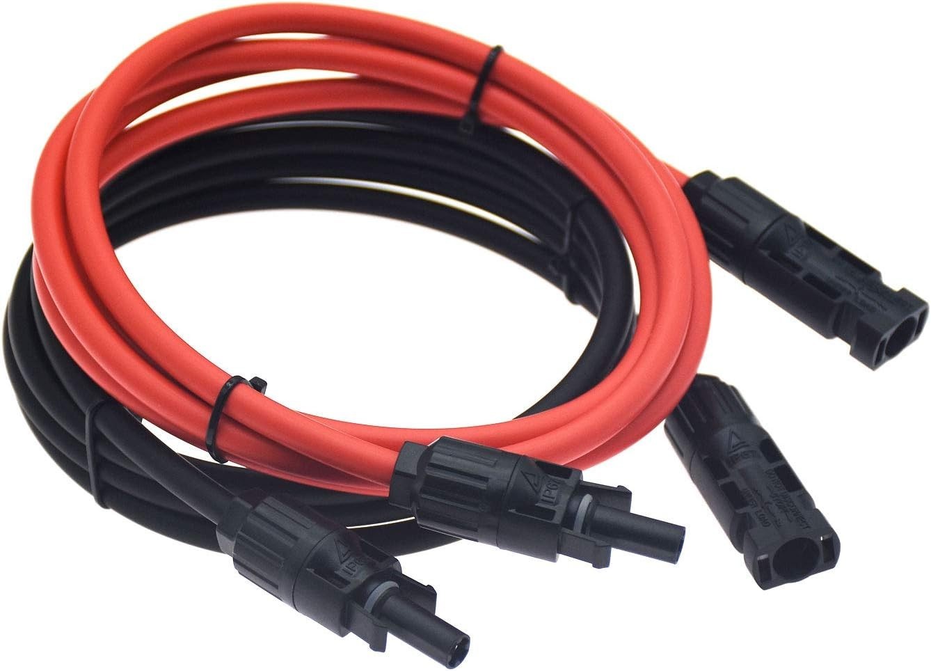 1 Pair Black + Red 10AWG(6mm²) Solar Panel Extension Cable Wire Connectors 5ft-2