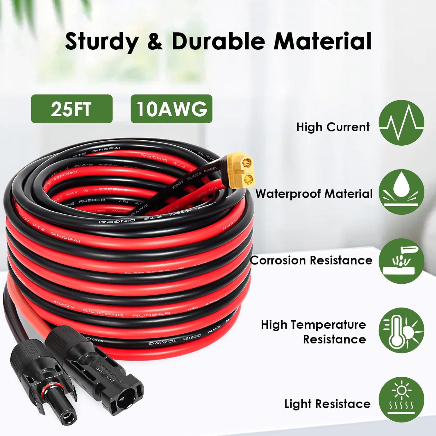Solar to XT60 Extension Cable 10AWG 25FT Solar Connector to XT60 Adapter Cable f