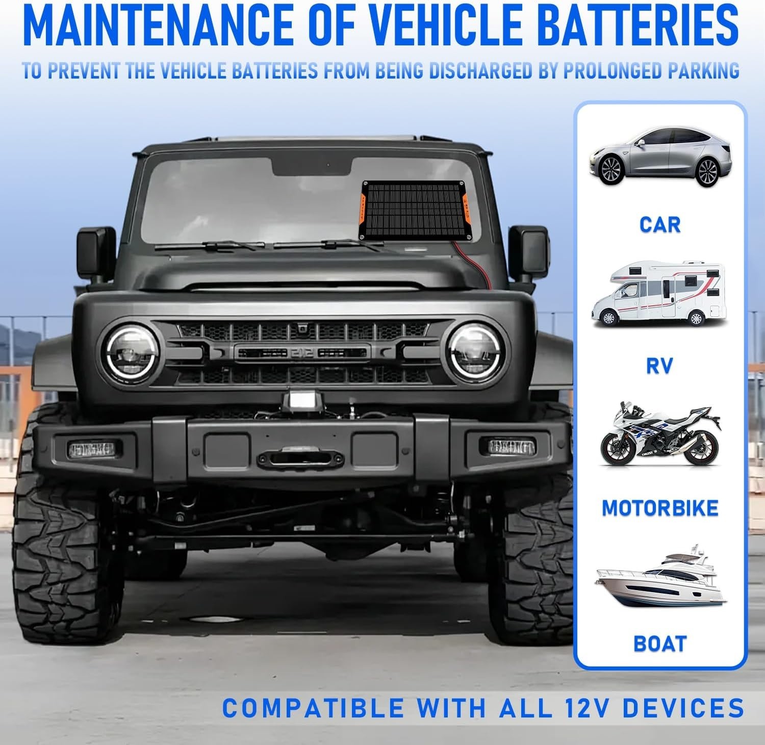 12V 10W Solar Car Battery Charger & Maintainer with Easy Installation Options