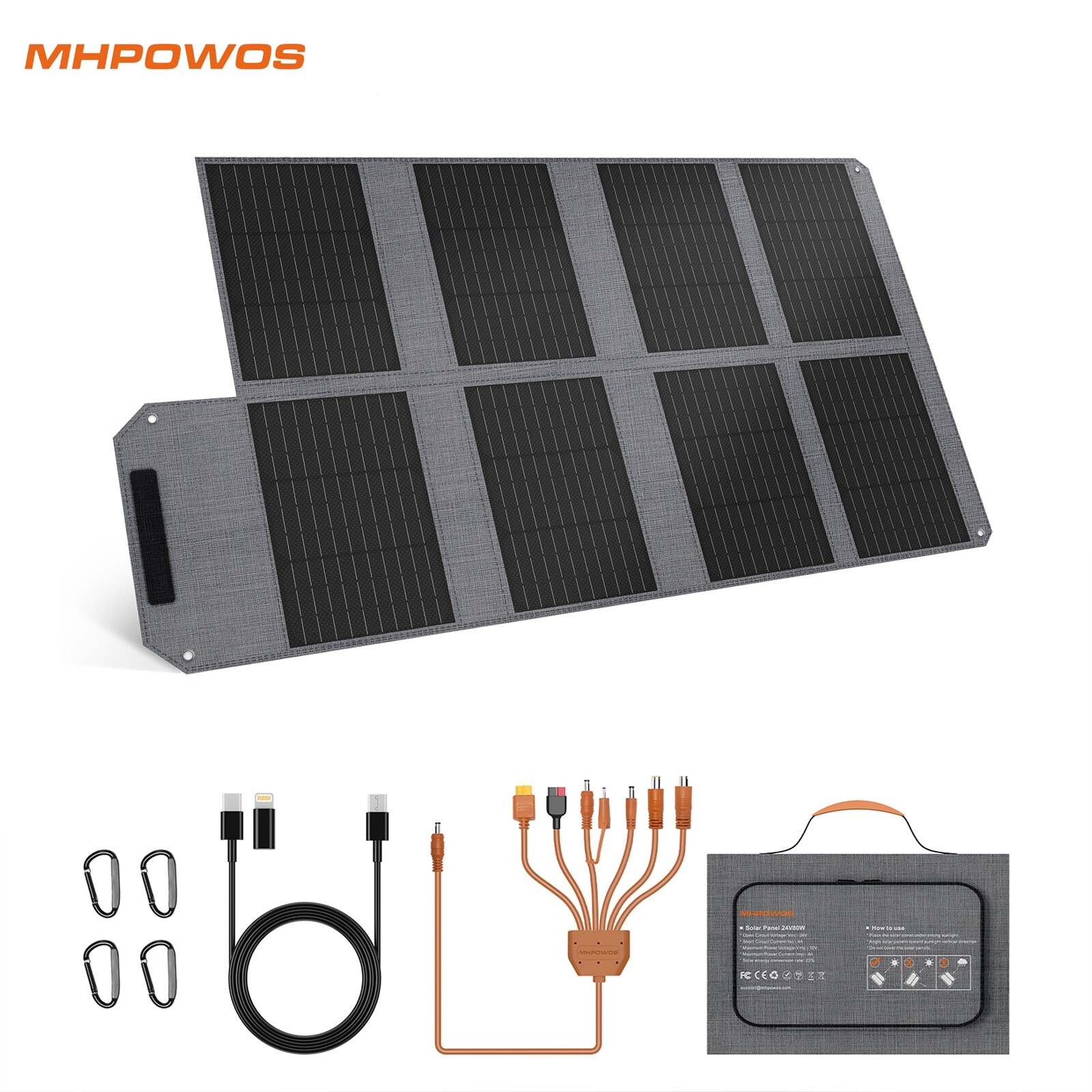 USB Solar Panel 80 watt Foldable Backpacking Solar Charger for Hiking Camping