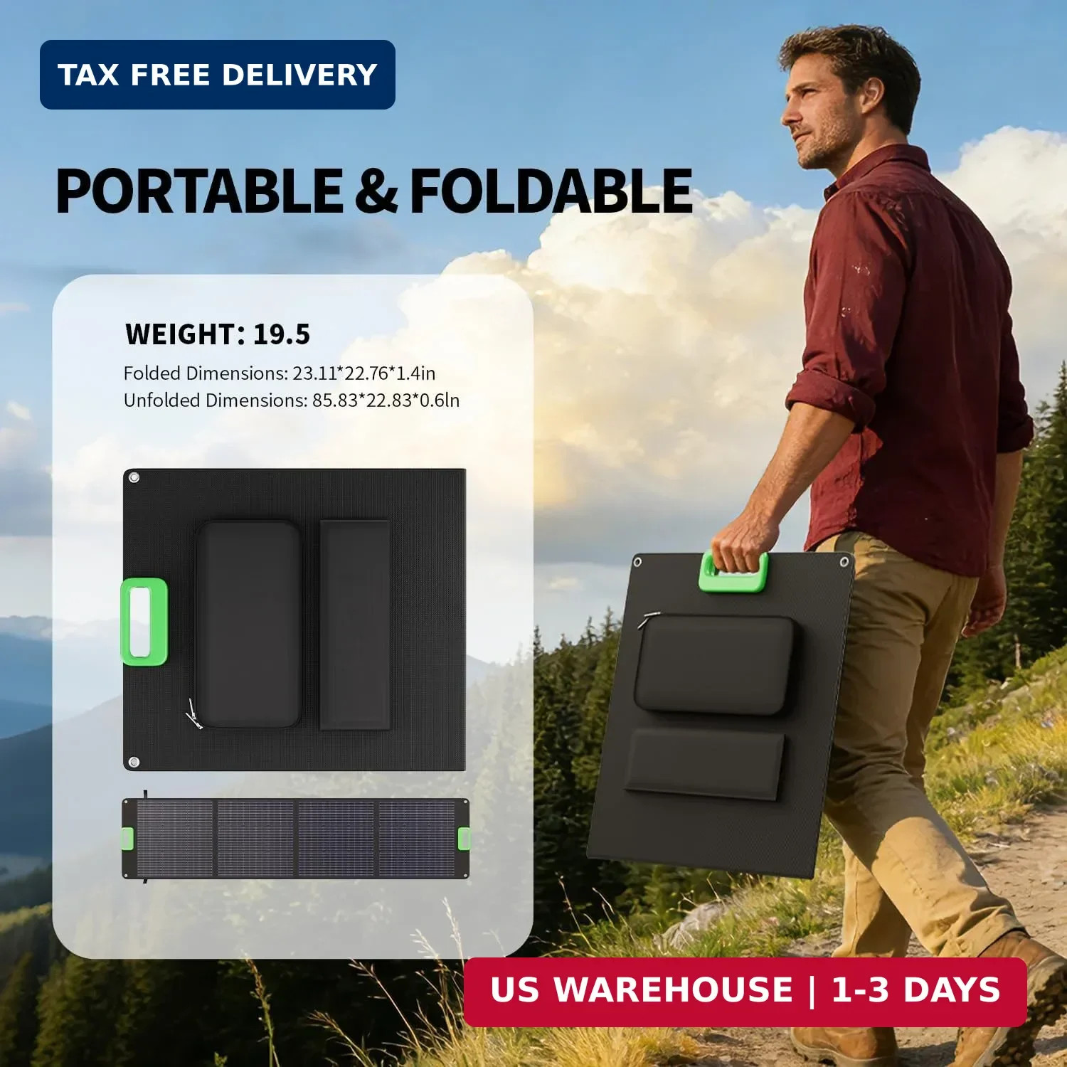 200W Portable Solar Panel for Power Station, Foldable Solar Charger w/ 4 Kicksta