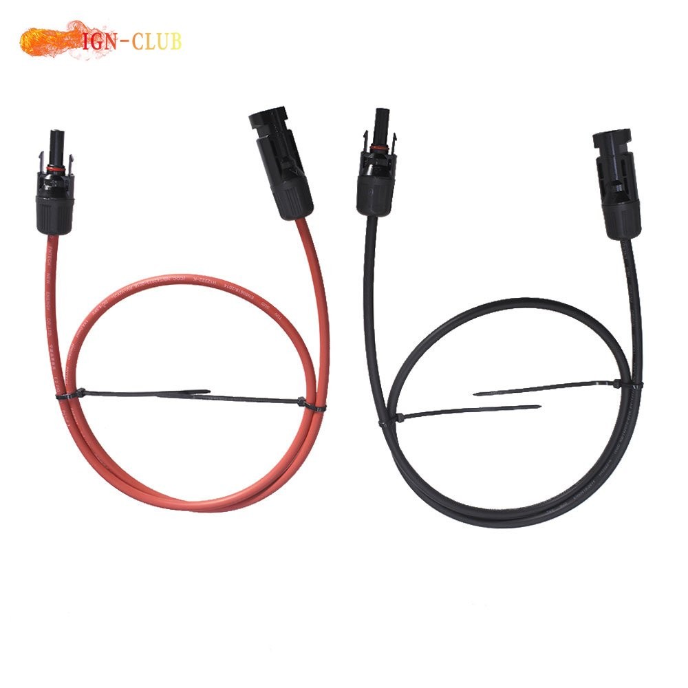 1 Pair 3FT Durable Solar Panel Extension Cable Wire Connector 10 AWG Black+Red