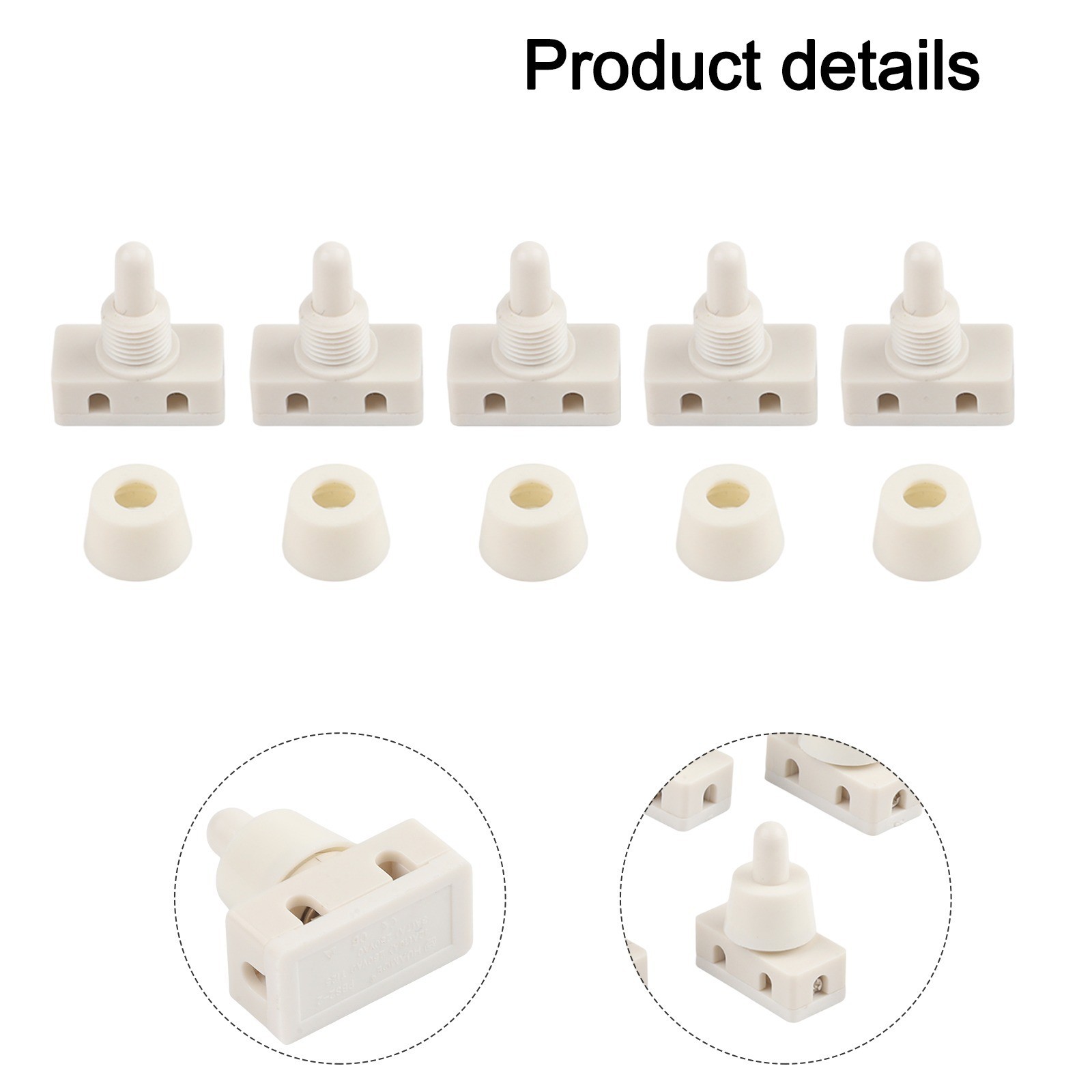 White Selflocking Push Button Switch Plastic 2A 250V for Lamp 5 Pieces Pack