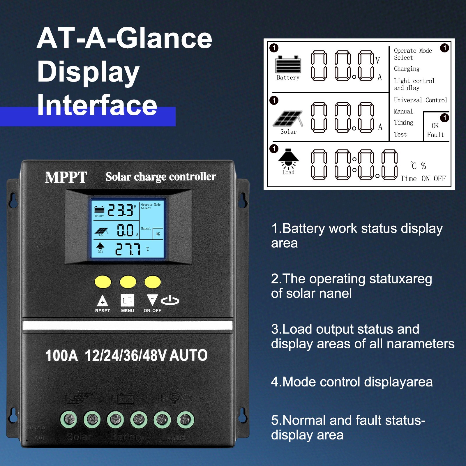 12V 24V 36V 48V Solar Controller Automatic Battery Charger with LED Screen