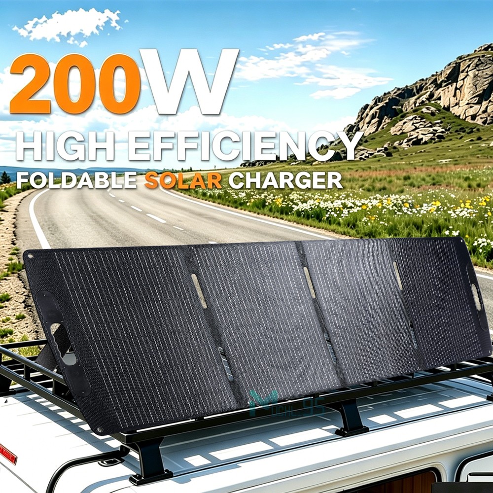 Cargador Panel Solar Portátil 200W, Plegable Impermeable para Uso Exterior Camp