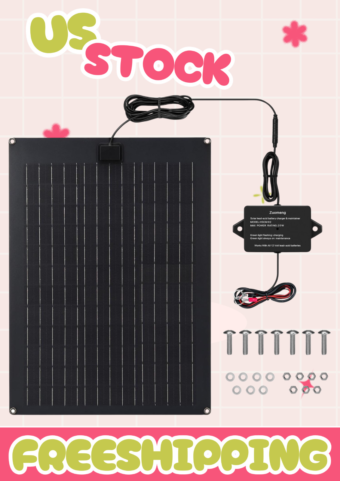 NEW 20W Solar Battery Charger Maintainer Panel Kit 12V Lead Acid Waterproof
