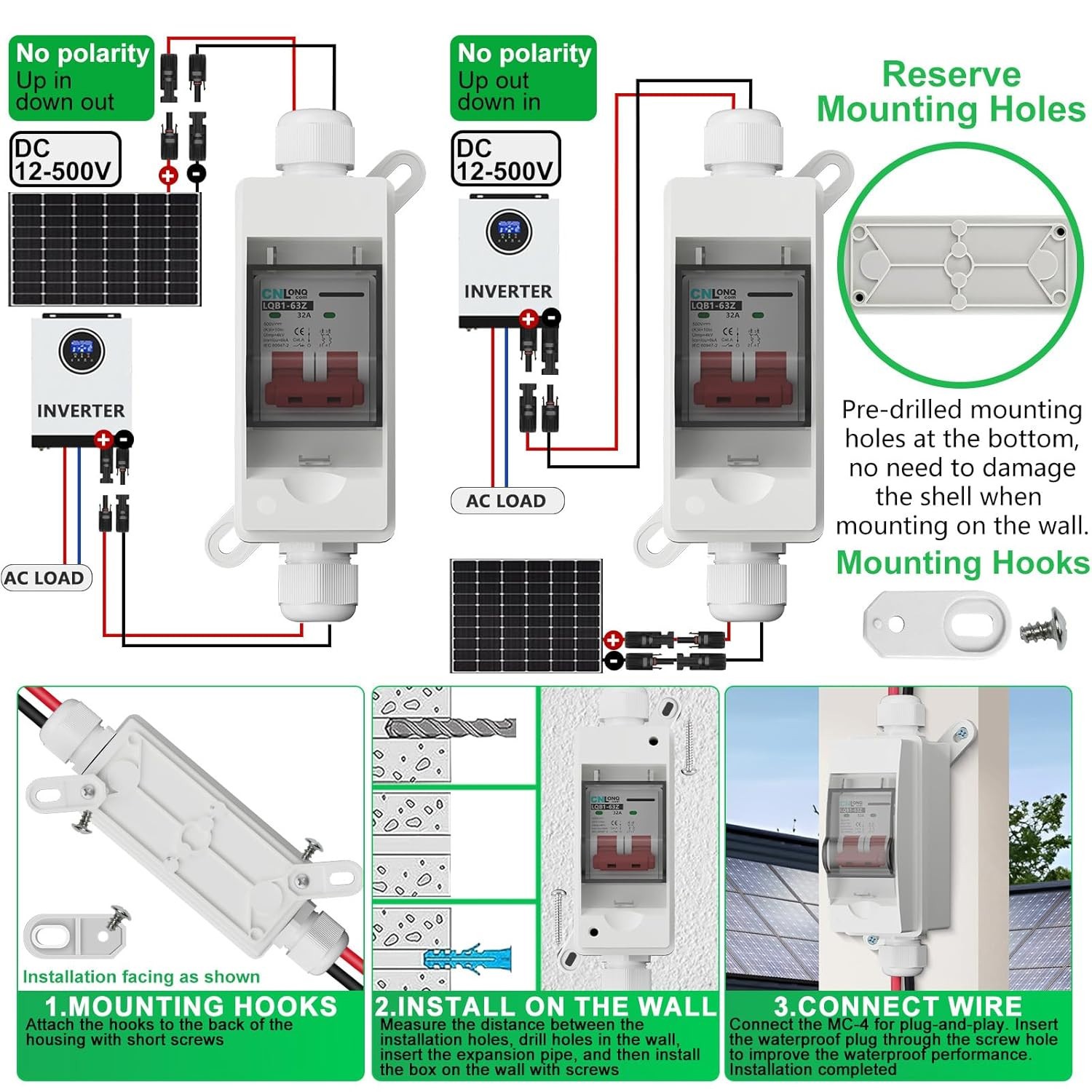 Interruptor de desconexión para paneles solares de 32 A y 500 V CC, disyuntor mi