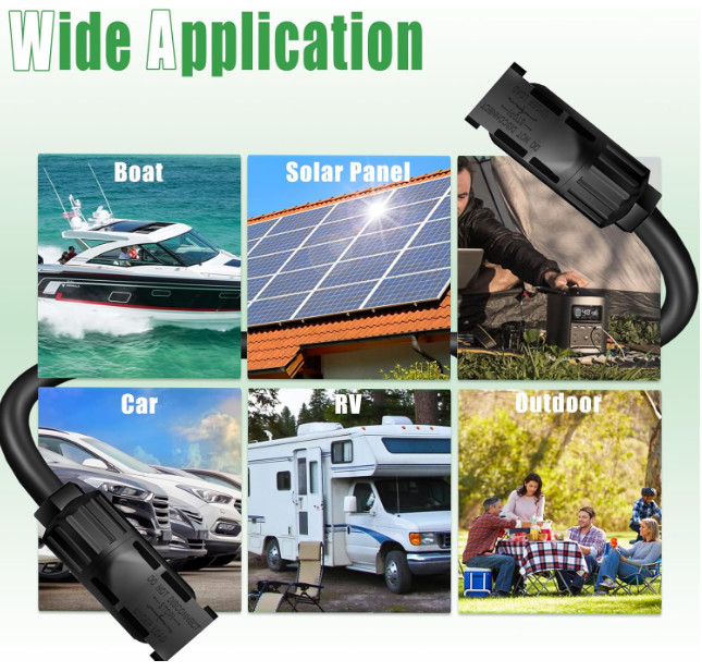 Cable solar 10AWG doble 20FT, conectores IP67 para paneles solares RV y marinos.