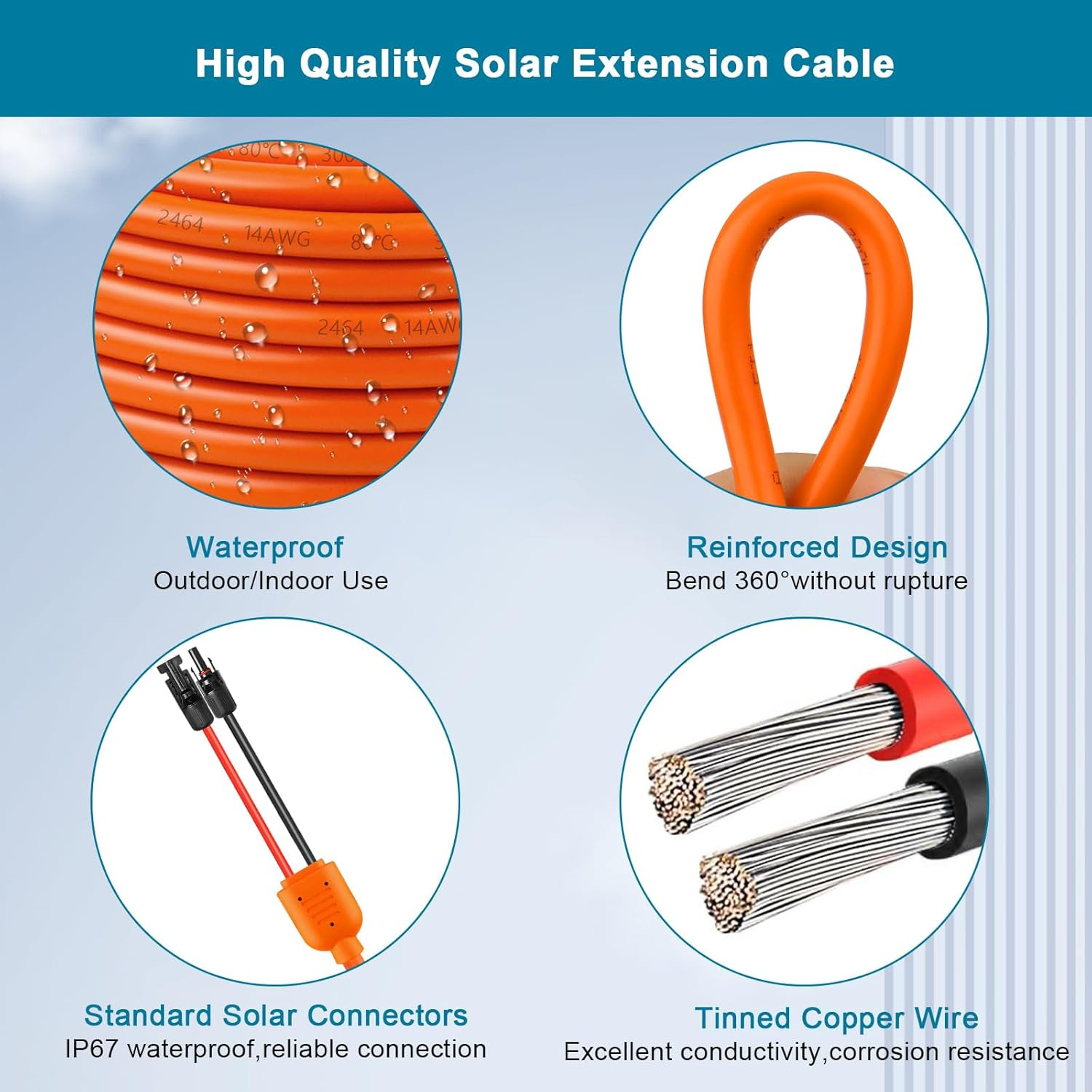 Solar Panel Extension Cable 100FT – 10AWG+14AWG Solar Wire with Female & Male I