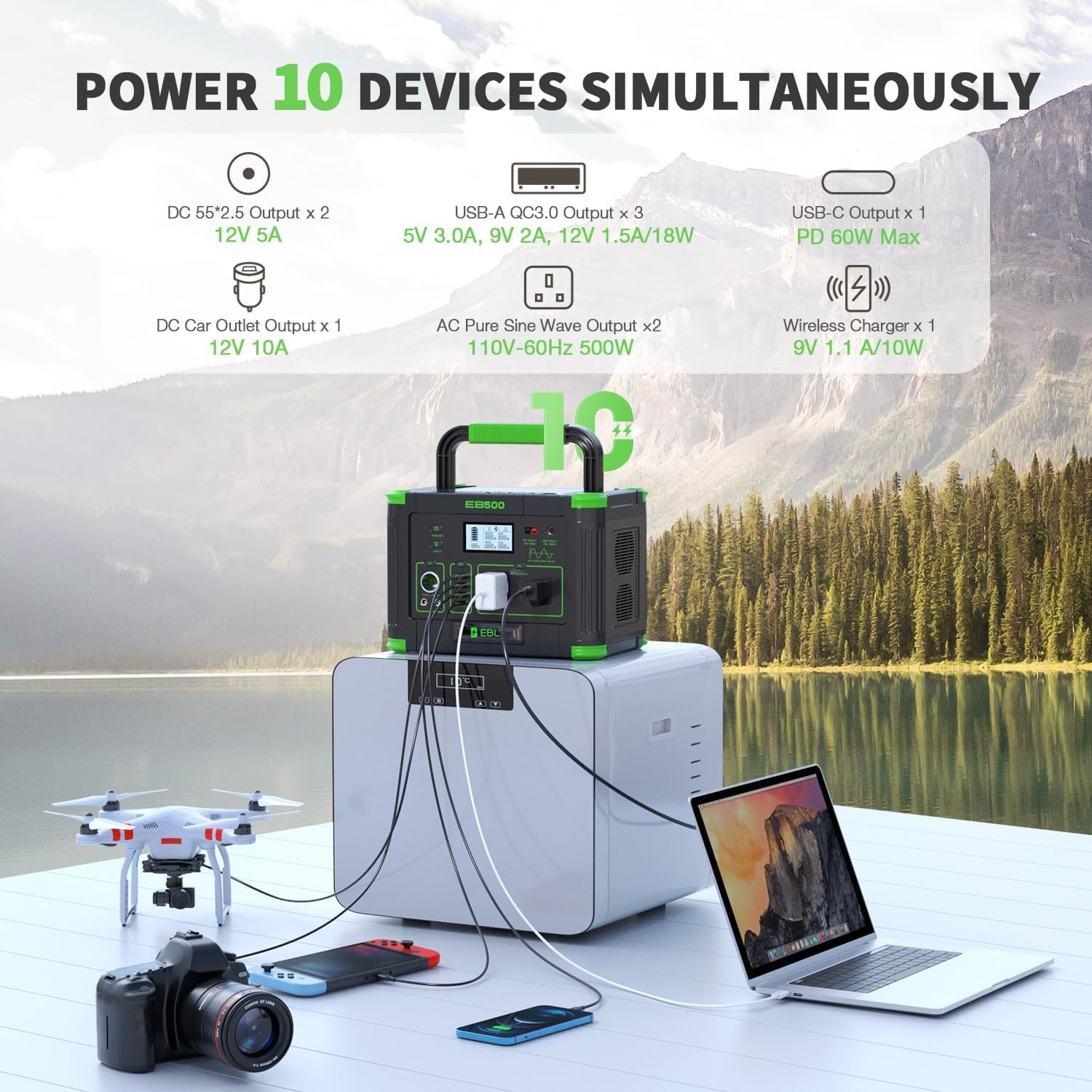 USED 500W 519Wh Portable Power Station Solar Generator for Camping Trip Grecell