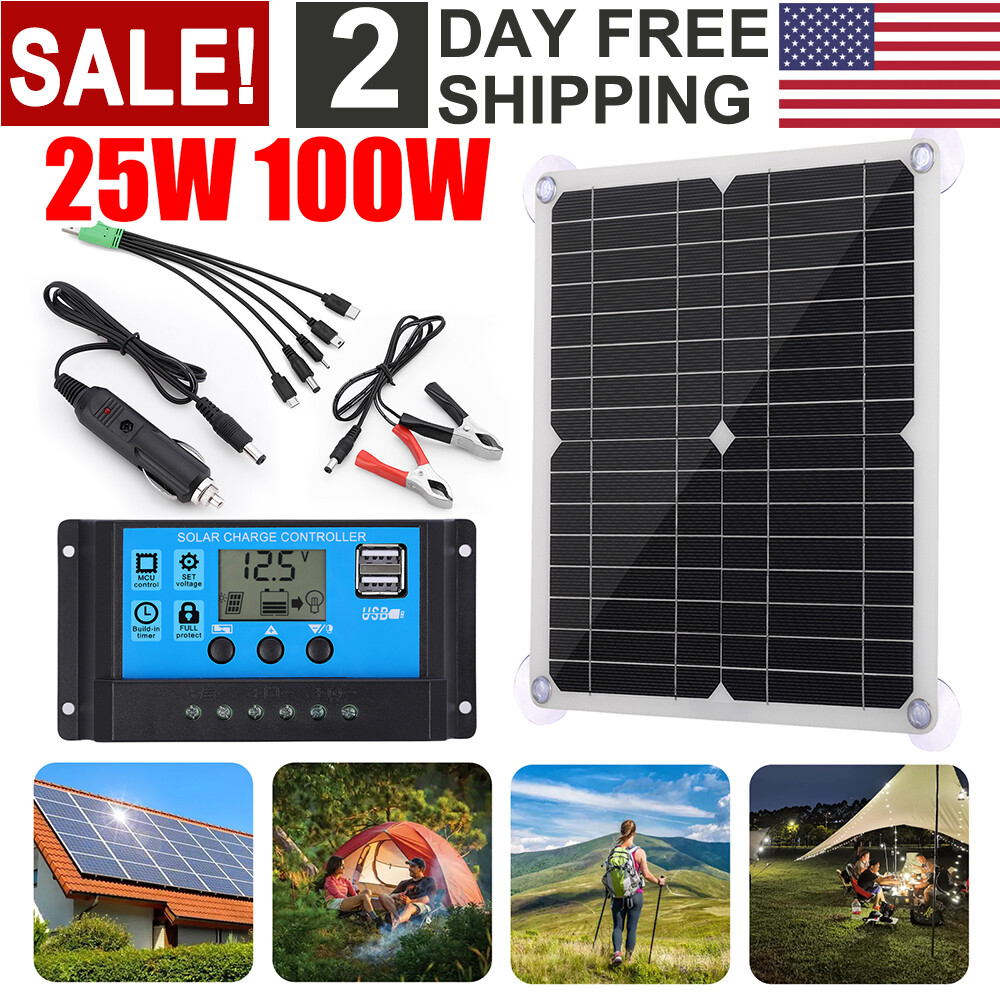25W Watt Flexible Solar Panel Kit for Camping Home RV Battery Charge Controller