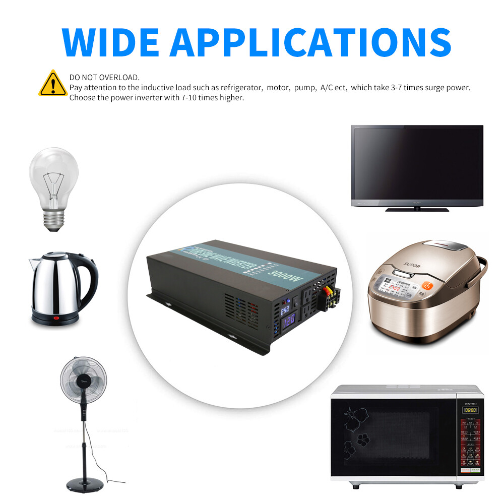 3000W Pure Sine Wave Inverter 24 Volt DC to AC 120V Power Car Truck Motor Solar