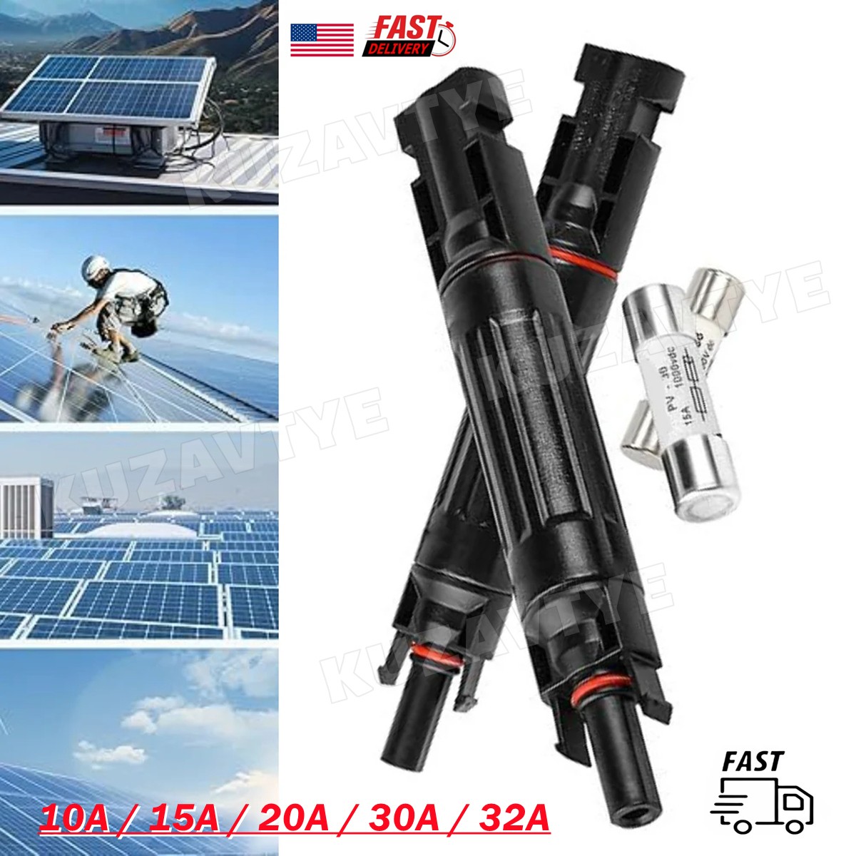 10/15/20/30/32A Fuse Holder w/Fuses Solar PV Connectors Surge Protection Device