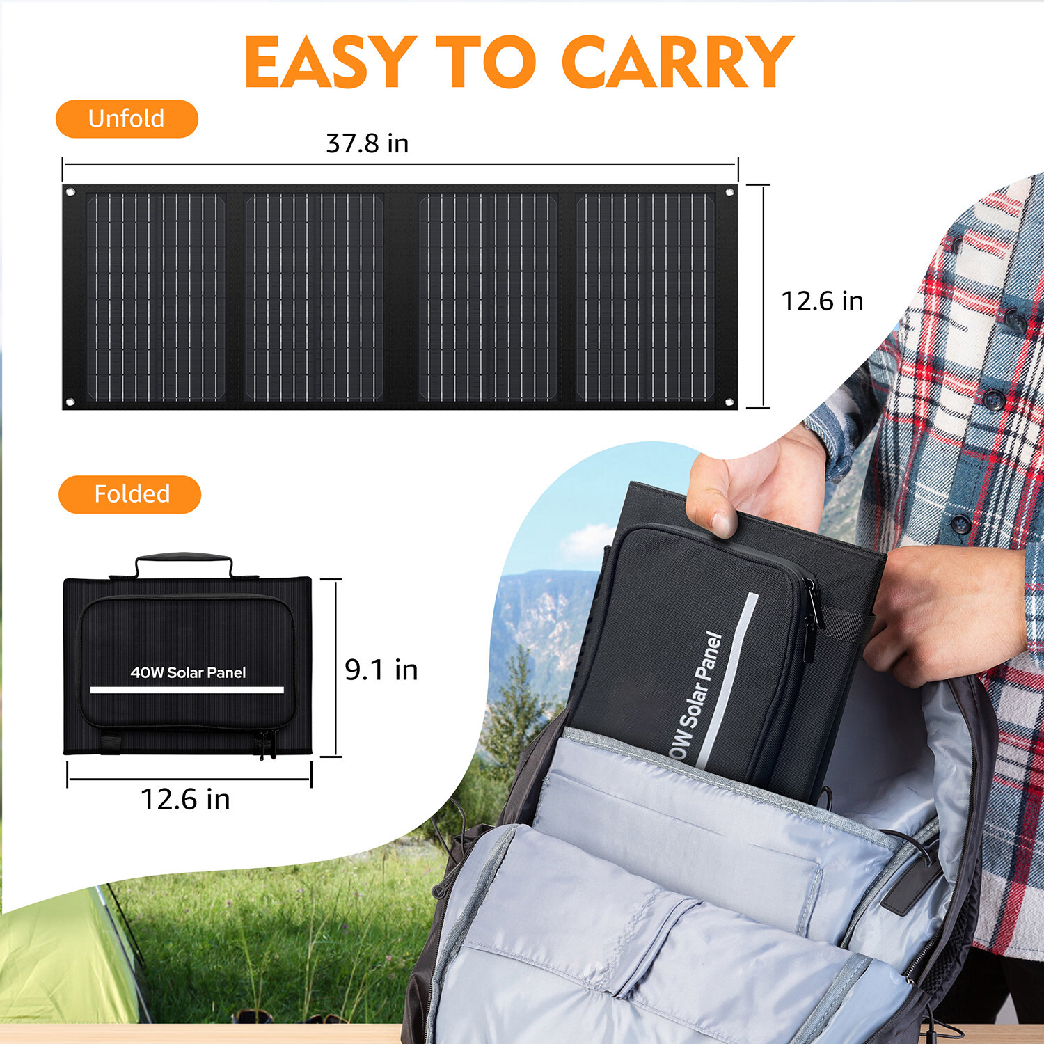 40W Portable Solar Panel Foldable DC USB Camping Charger For Phone Power Station
