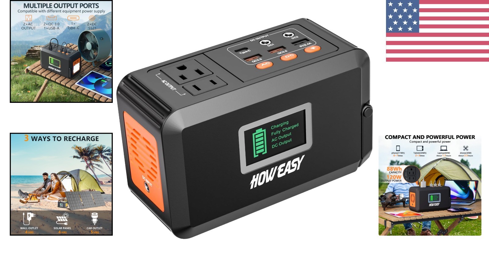 120W Solar Generator – Lightweight 88Wh Power Station with Multiple Output Ports