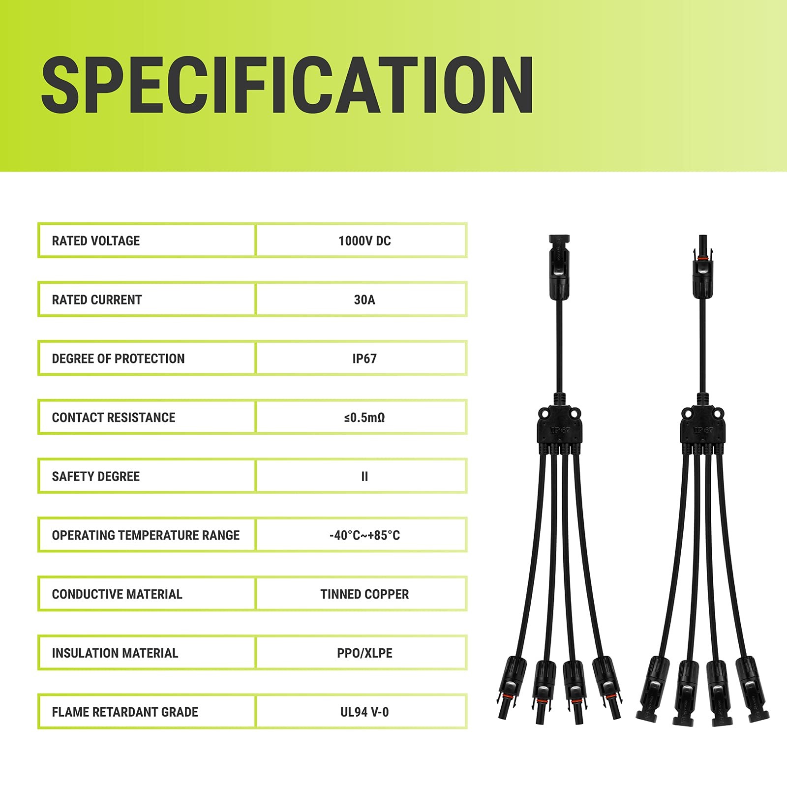 1 To 4 Y Solar Panel Connectors Parallel Branch Connector Cable Wire For Solar P