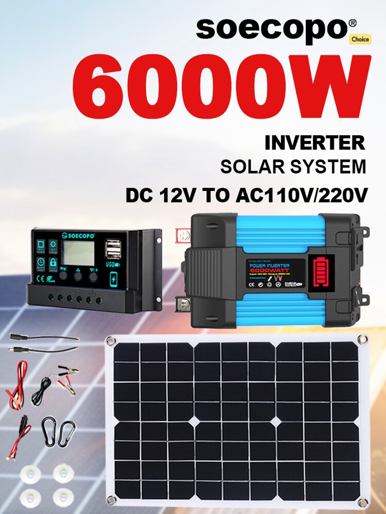 6000W Solar System DC12V to 110V/220V Inverter System100A Controller 500W PaneP8