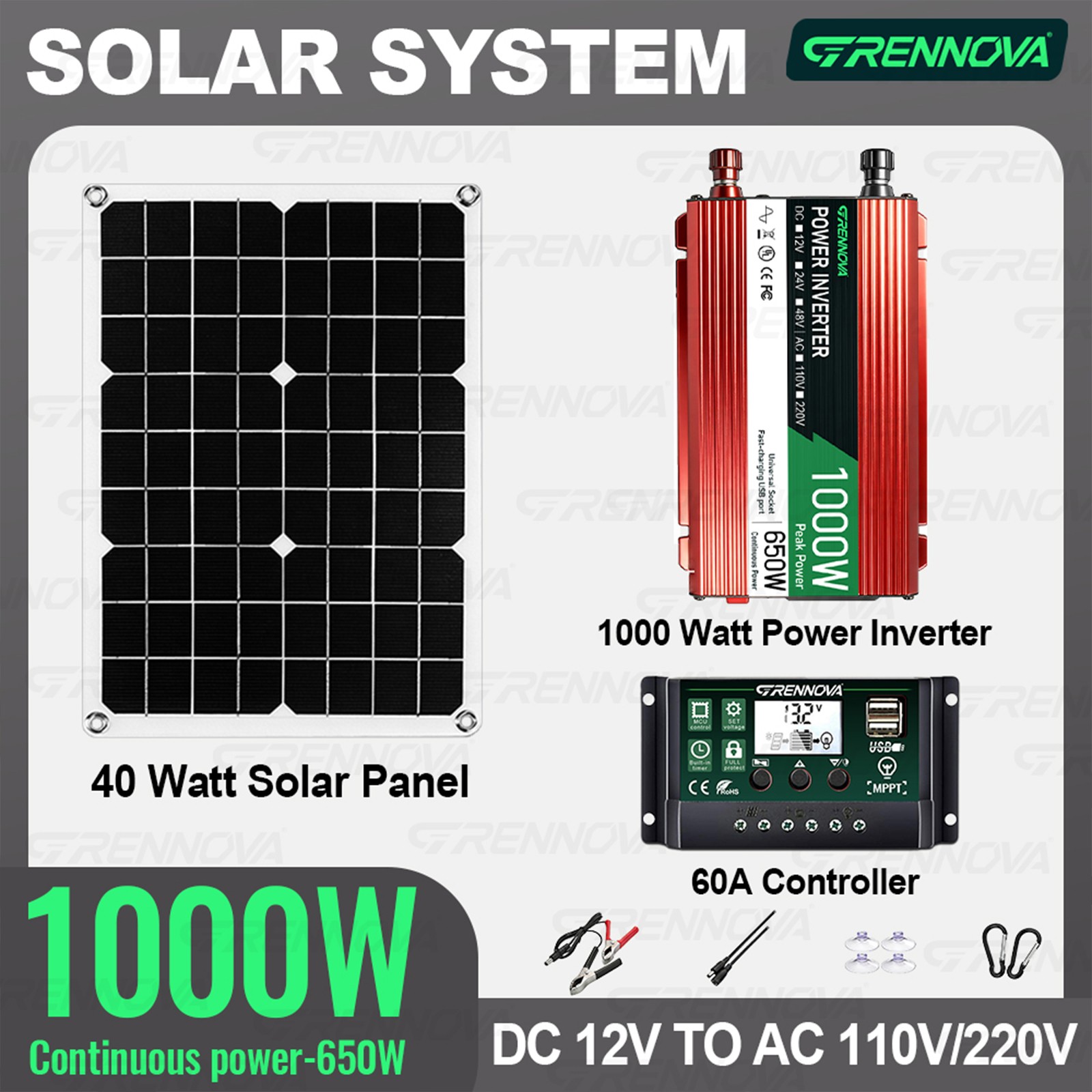 Grennova 1000W Outdoor Solar Kit 60A MPPT Dual Voltage Home Backup Power