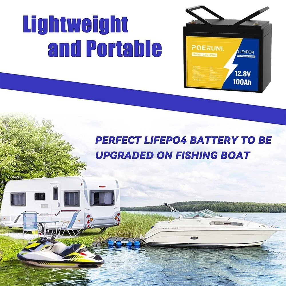 POERUNI 12V 100Ah Lithium LiFePO4 Battery for Deep Cycle RV Marine Off-Grid NEW