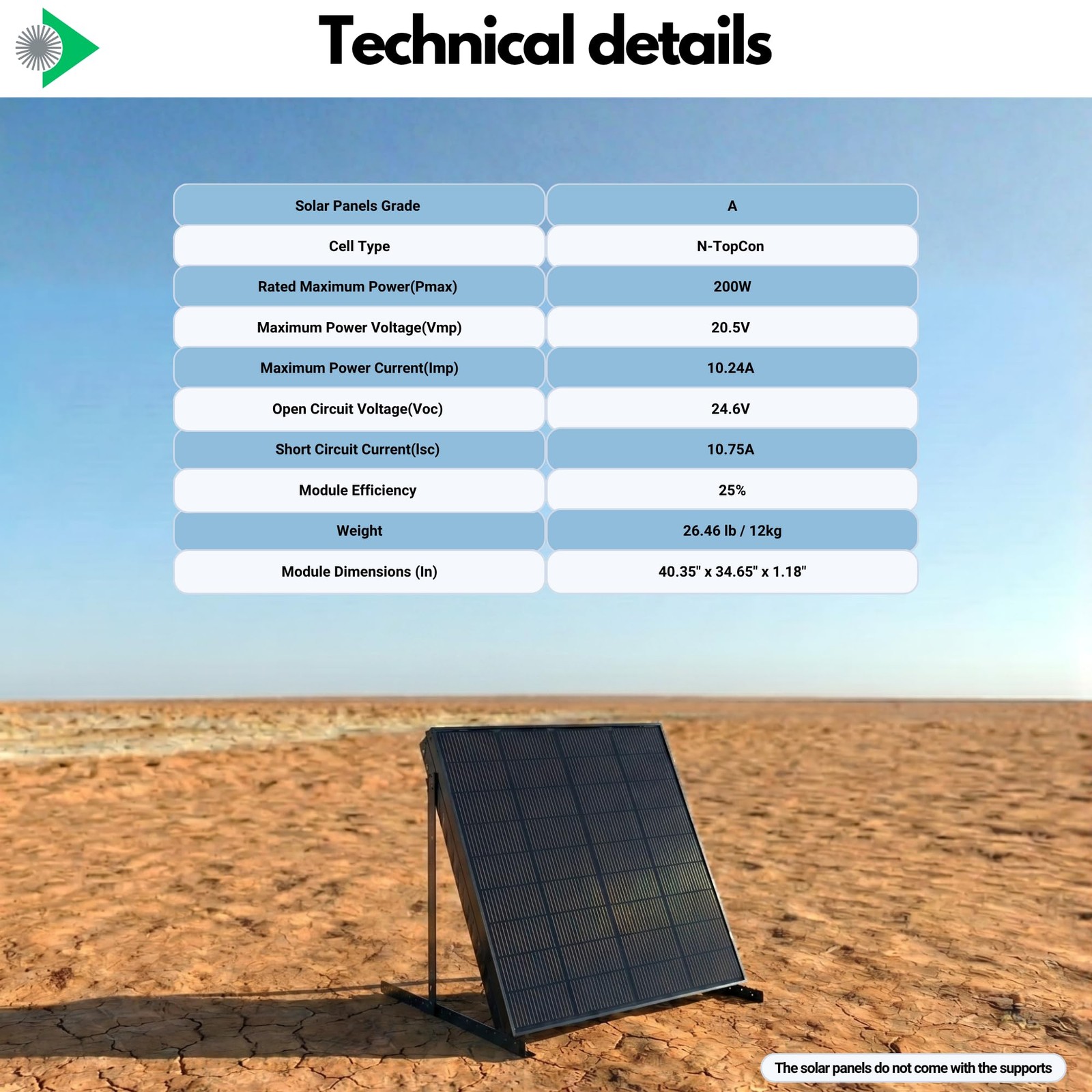 200W Bifacial Solar Panel N-Type 18BB High Efficiency Anti-PID MC4