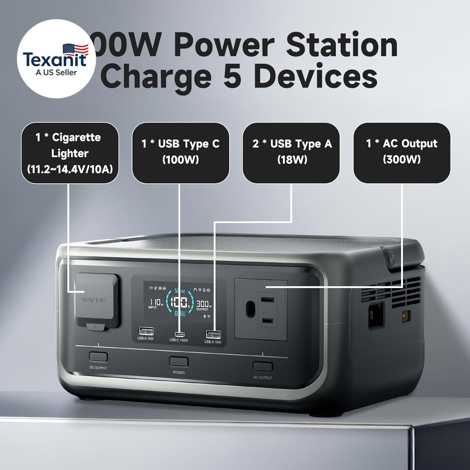 VOLIX P300 300W(600W Peak) Portable Power Station with UPS Function,256Wh Lifepo