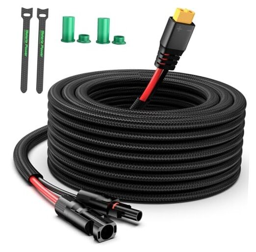 Solar to XT60 Charge Extension Cable with Solar 10AWG 25Ft Red and Black