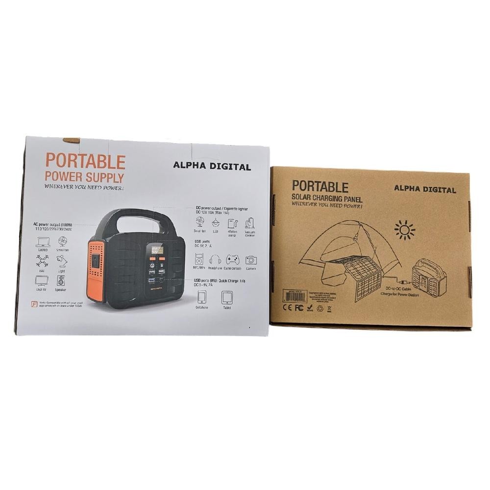 100W Lithium Ion Portable Power Station w/ 40W Solar Panel Digital Display