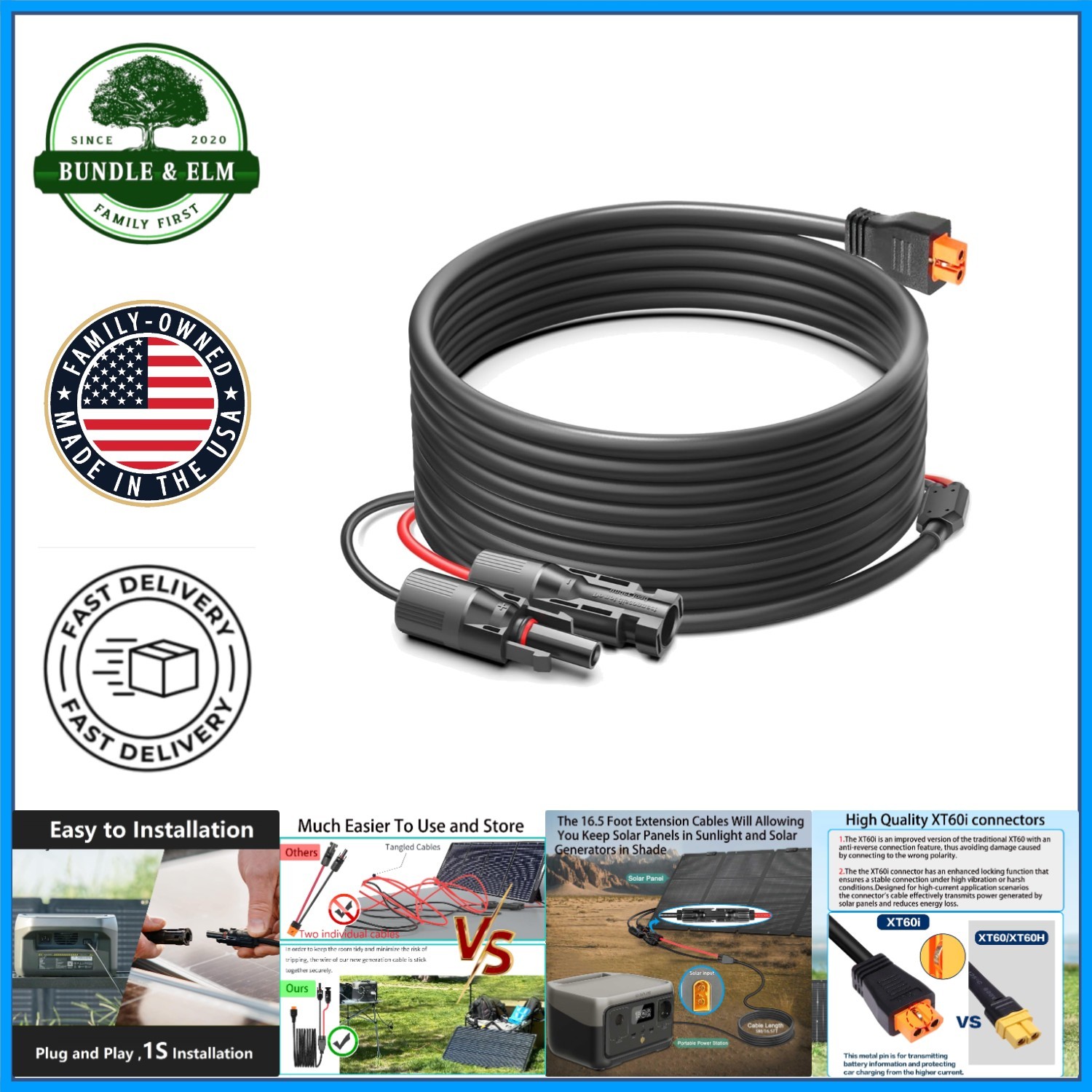 16.5ft XT60i Solar Charging Cable for Portable Power Stations & Generators