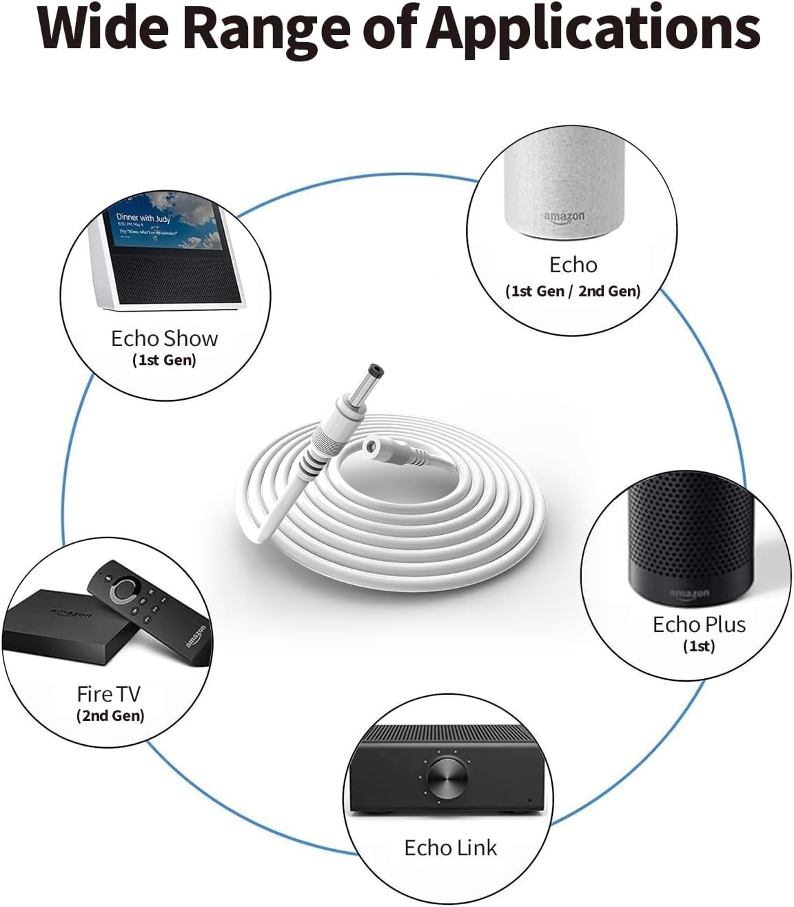 Easy Install 10ft Barrel Plug Extension Cable Compatible with Ring & Google Nest