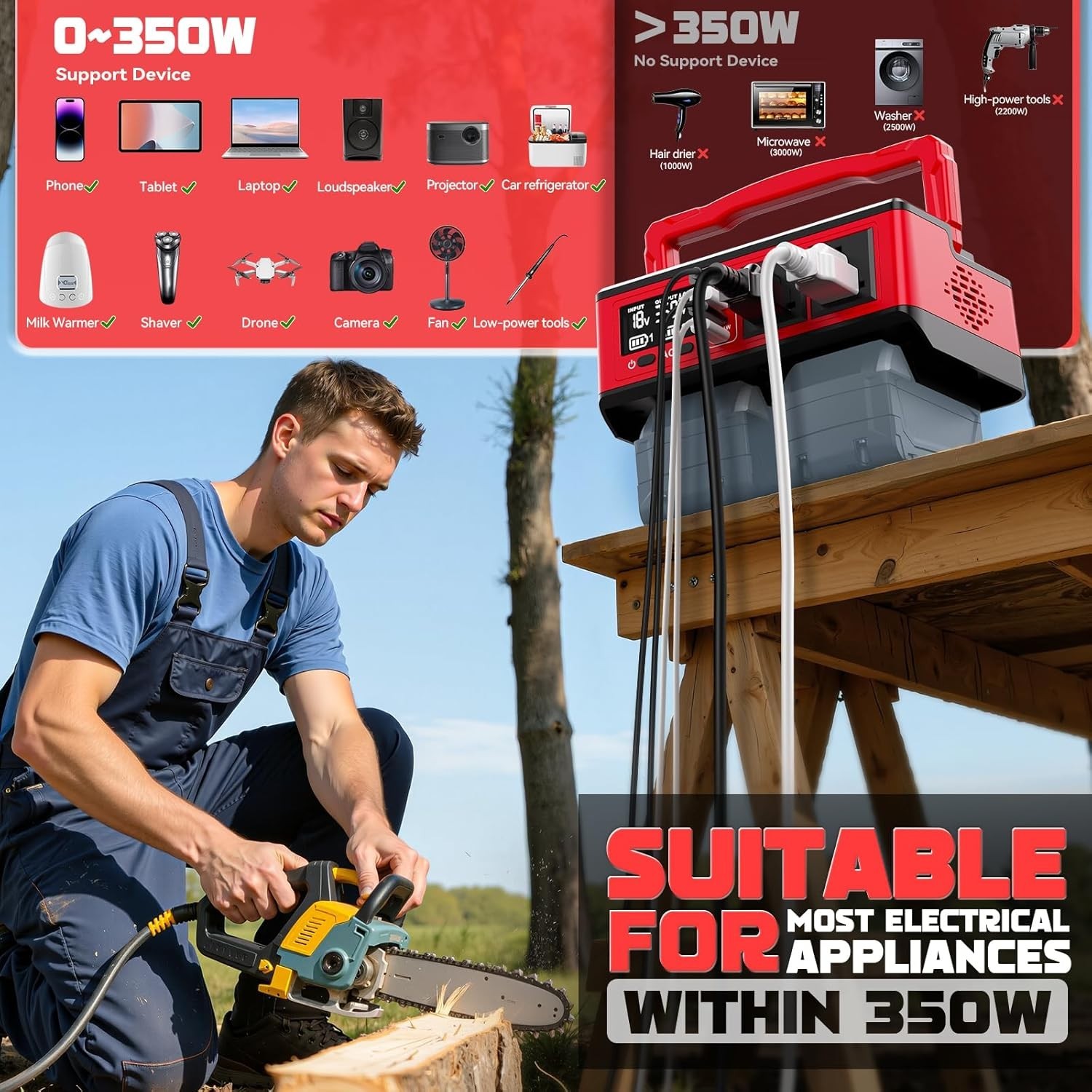 Portable Power Station: 350W Generator for Milwaukee Battery