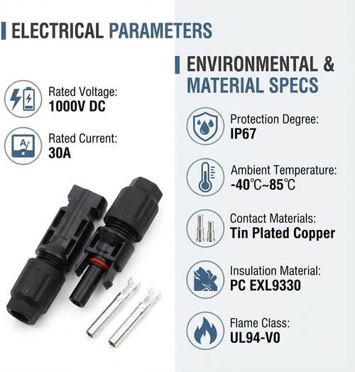 1pr Solar Panel Connectors, 1000V 30A IP67 Waterproof, Compatible 2.5/4/6mm² 12z