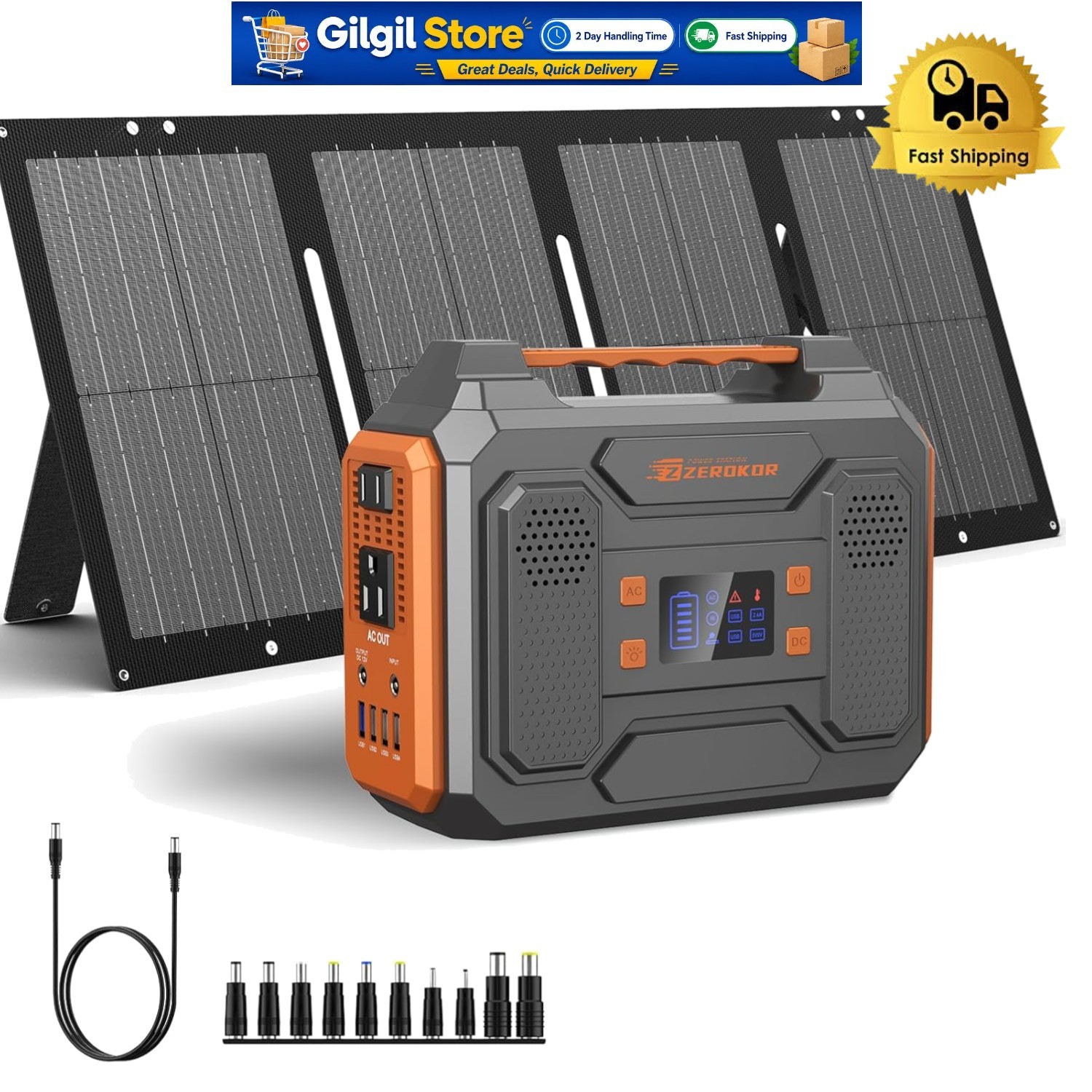 300W Portable Solar Generator with 60W Solar Panel & Multiple Outlets for Adv…