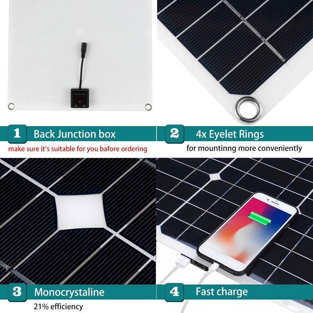 200 Watts Solar Panel Kit 100A 12V Battery Charger with Controller Caravan Boat