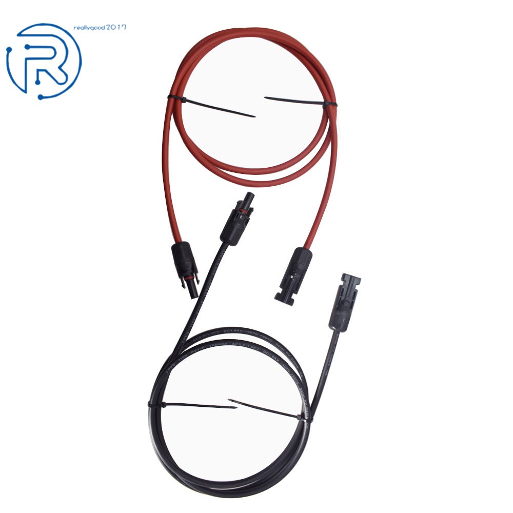 1 Pair Black + Red Solar Panel Extension Cable Wire Connector 12/10 AWG