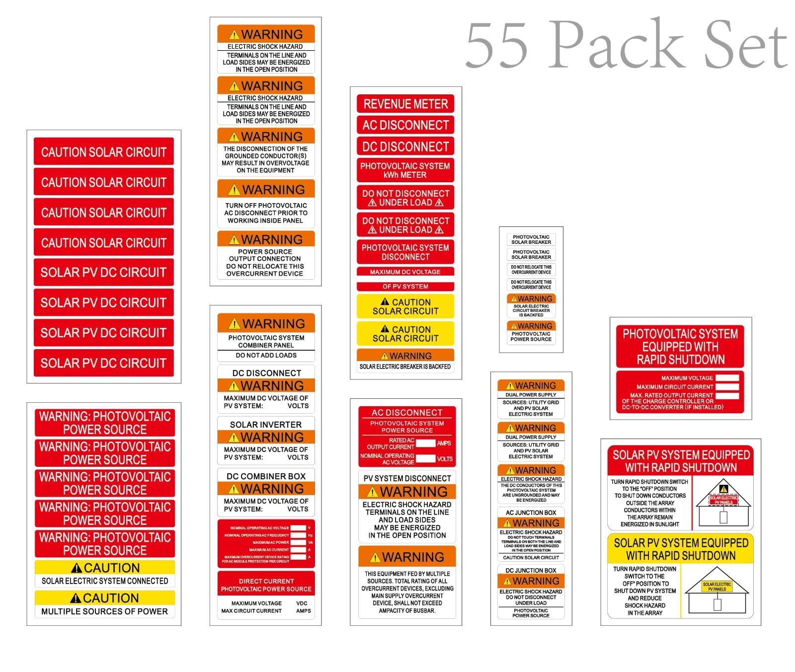 55-Pack Solar PV System Labels – UV Resistant Photovoltaic Stickers for Electric
