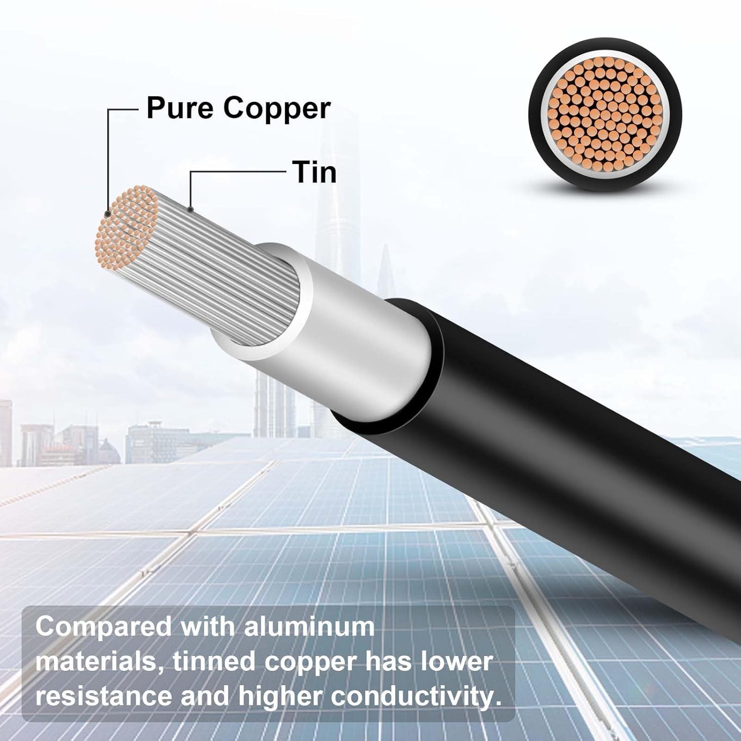**50FT 10AWG Solar Panel Extension Cable with Female & Male Connectors for Solar