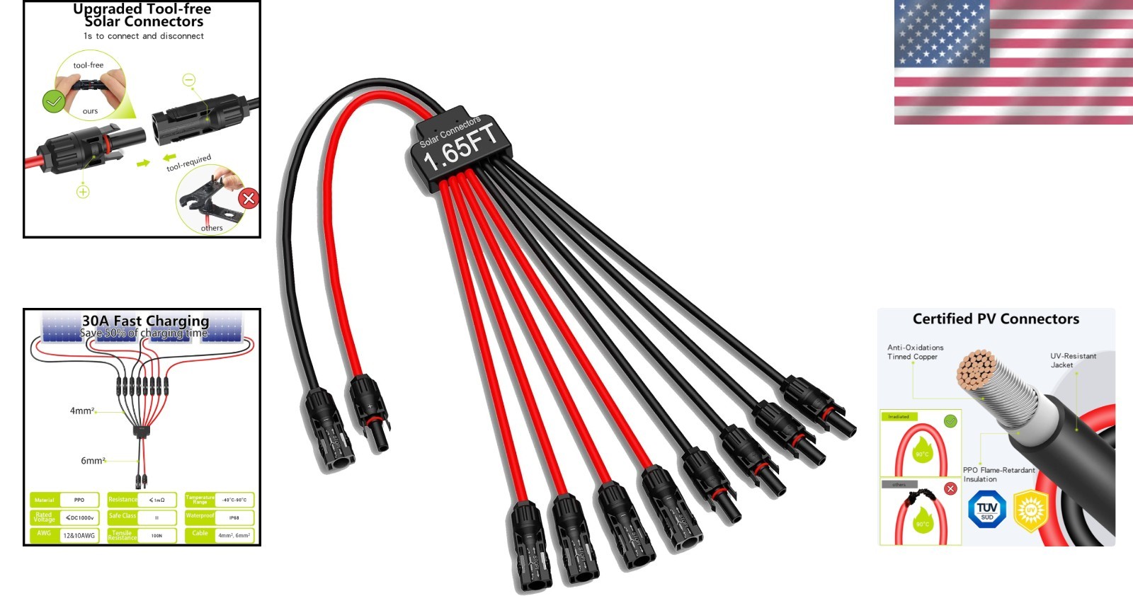 Efficient Tool-Free Solar Panel Connectors, 30A Current for Ultimate Performance