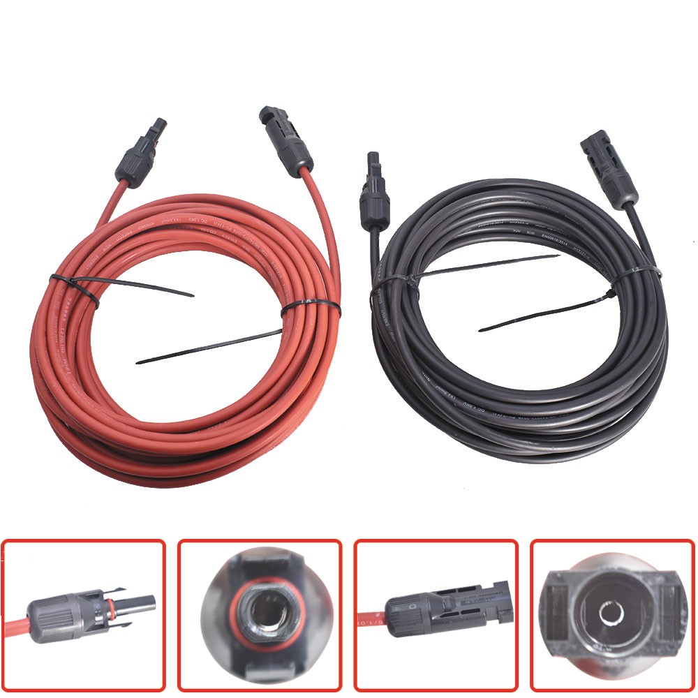 20ft Black+Red Solar Panel Extension Cable Wire Connector 1 Pair 4mm²/12AWG New