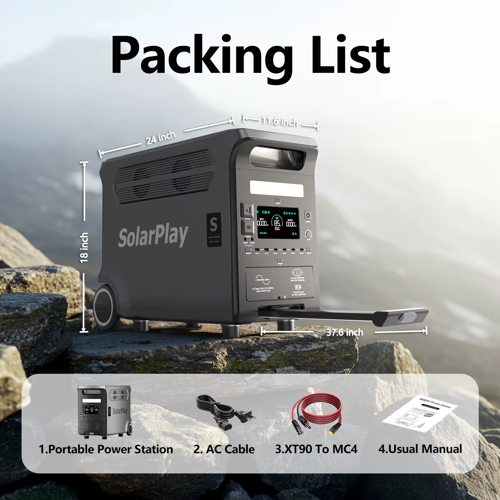 3600W Portable Power Station 3840WH Outdoor Generator with Folable Solar Panels