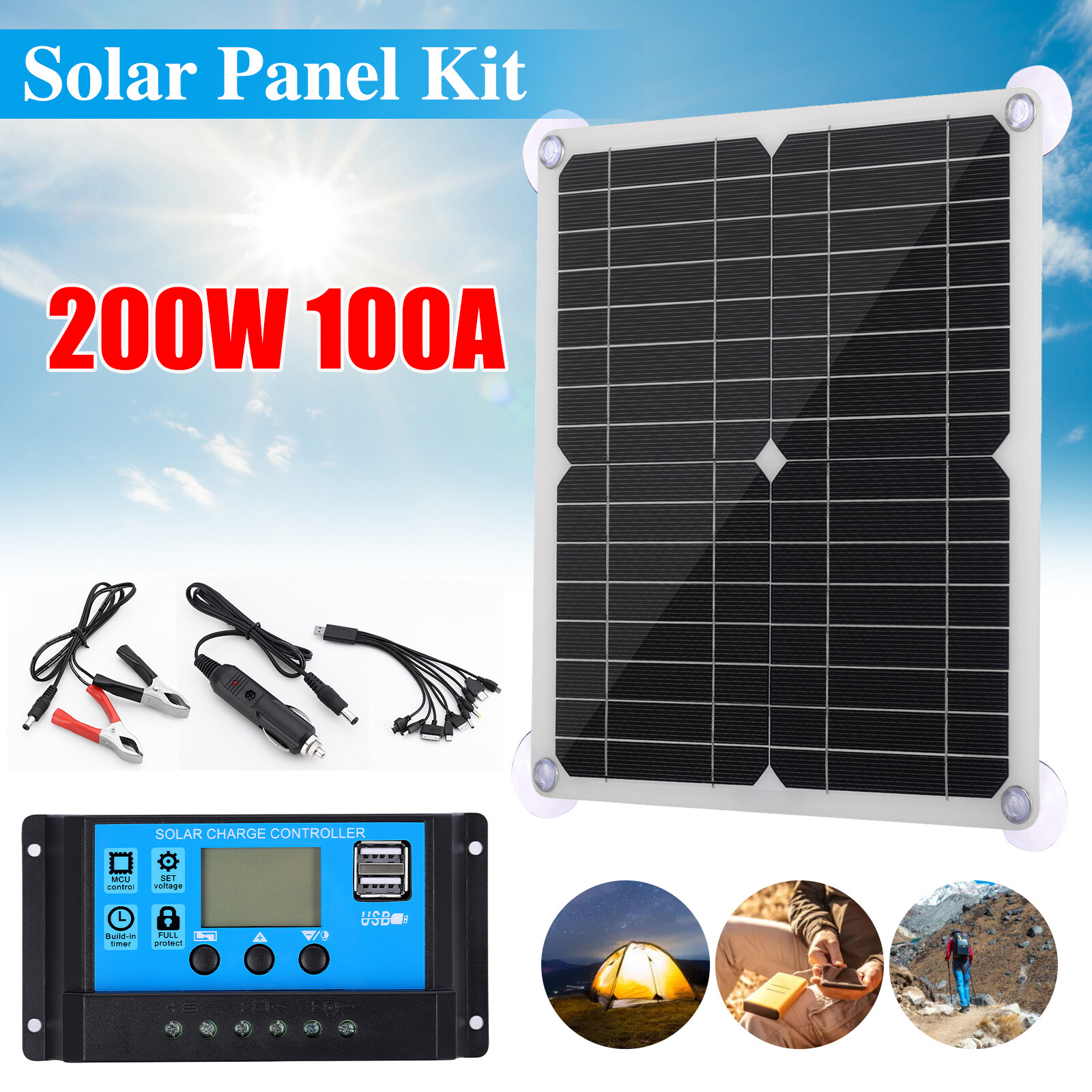 200 W Solar Panel Kit 100A 12V Battery Charger Controller Caravan Boat Camping