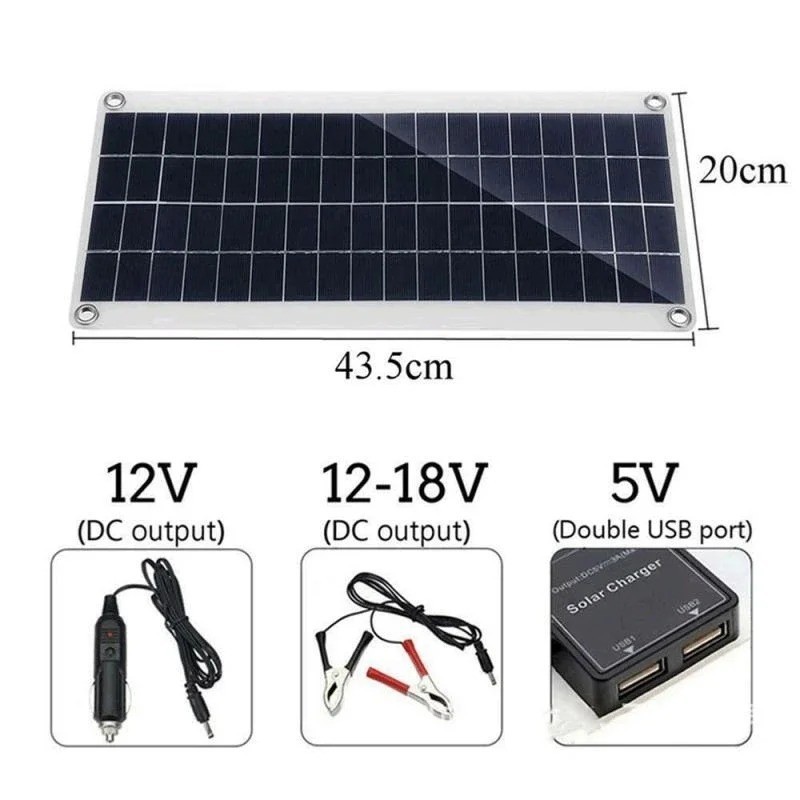 30W Solar Panel 12V Trickle Charger Battery Charger Kit Maintainer Boat Car RV