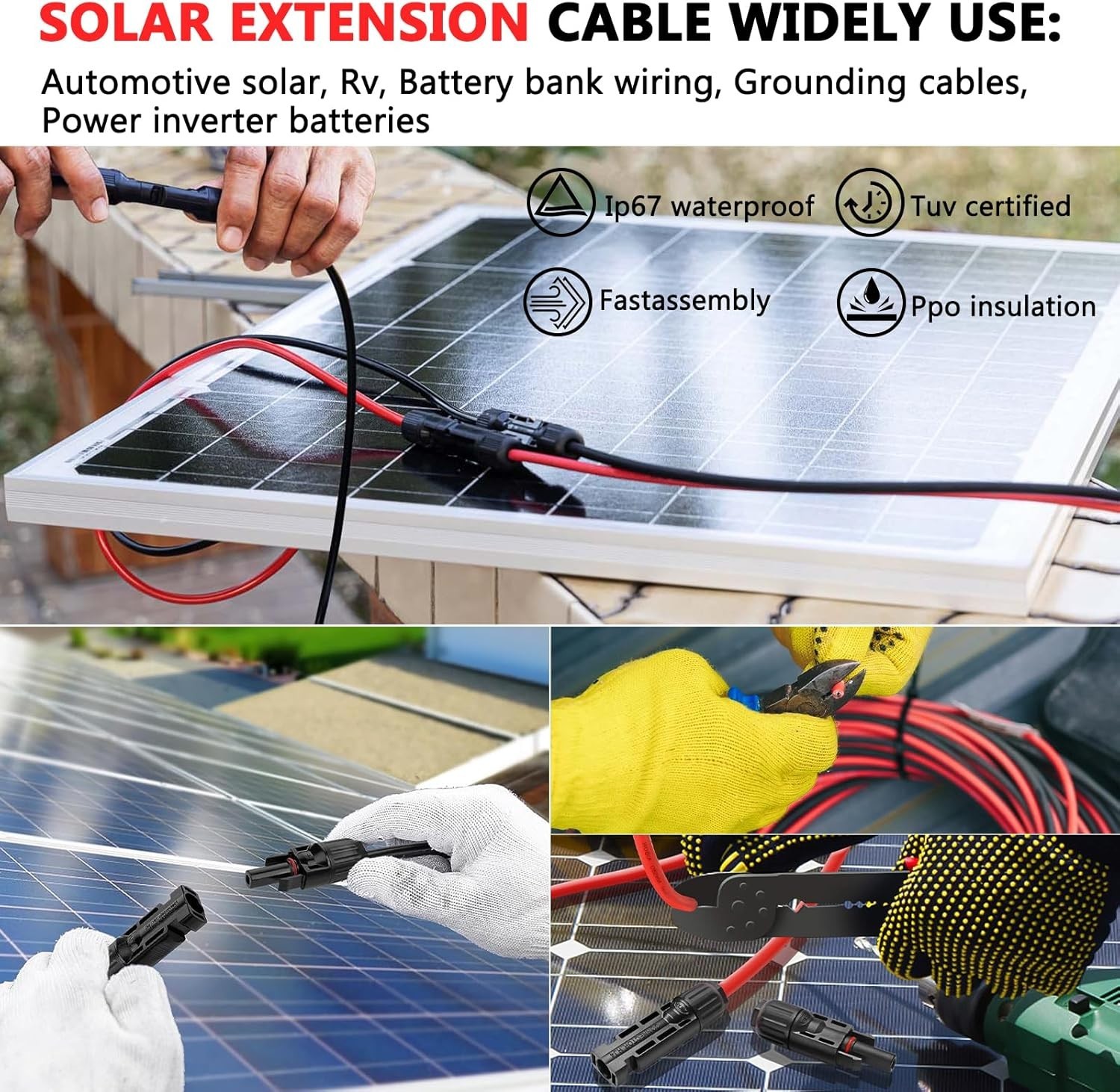 Extreme Weather 10AWG 80FT Solar Cable with MC4 Connectors for Energy Efficiency