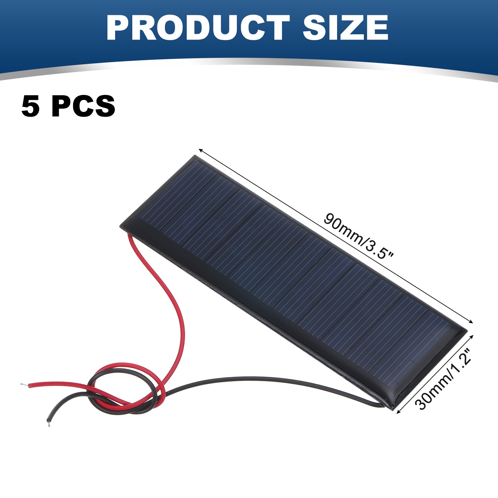 5 Pcs 5.5V 0.33W 60mA Mini Solar Panels with 2 Cable 90mm x 30mm