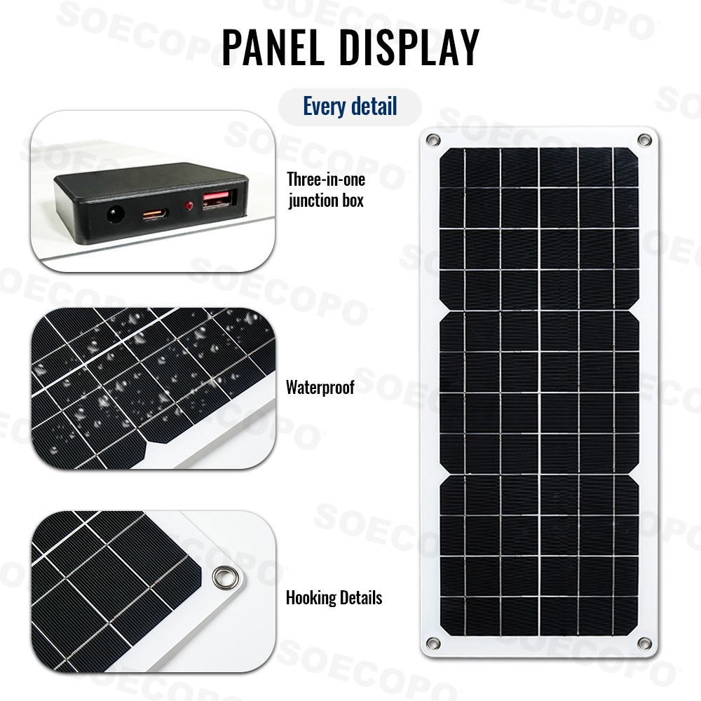 SOECOPO 150W Monocrystalline Solar Panel with USB/Type-C/DC Triple Output
