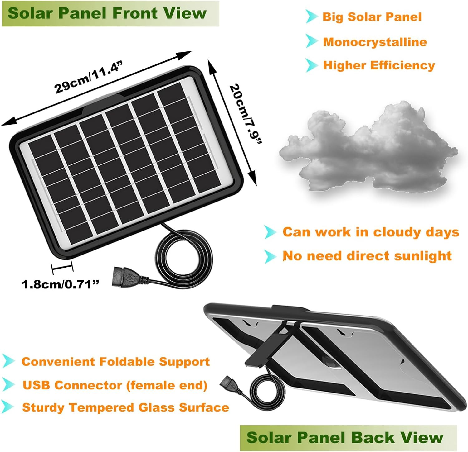 Solar Powered Fan, 8 Inch Install-Free, with 18W IP65 Portable Solar Panel, Clou