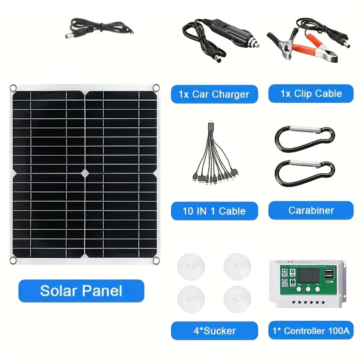 Solar Battery Charger Kit 12V, 10W Panel w/Controller + Cables for RV Motorcycle