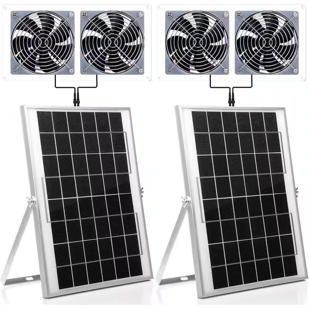 2 Set Solar Fan for Greenhouse, 10W Solar Panel Fan Kit with Bracket, Waterproof
